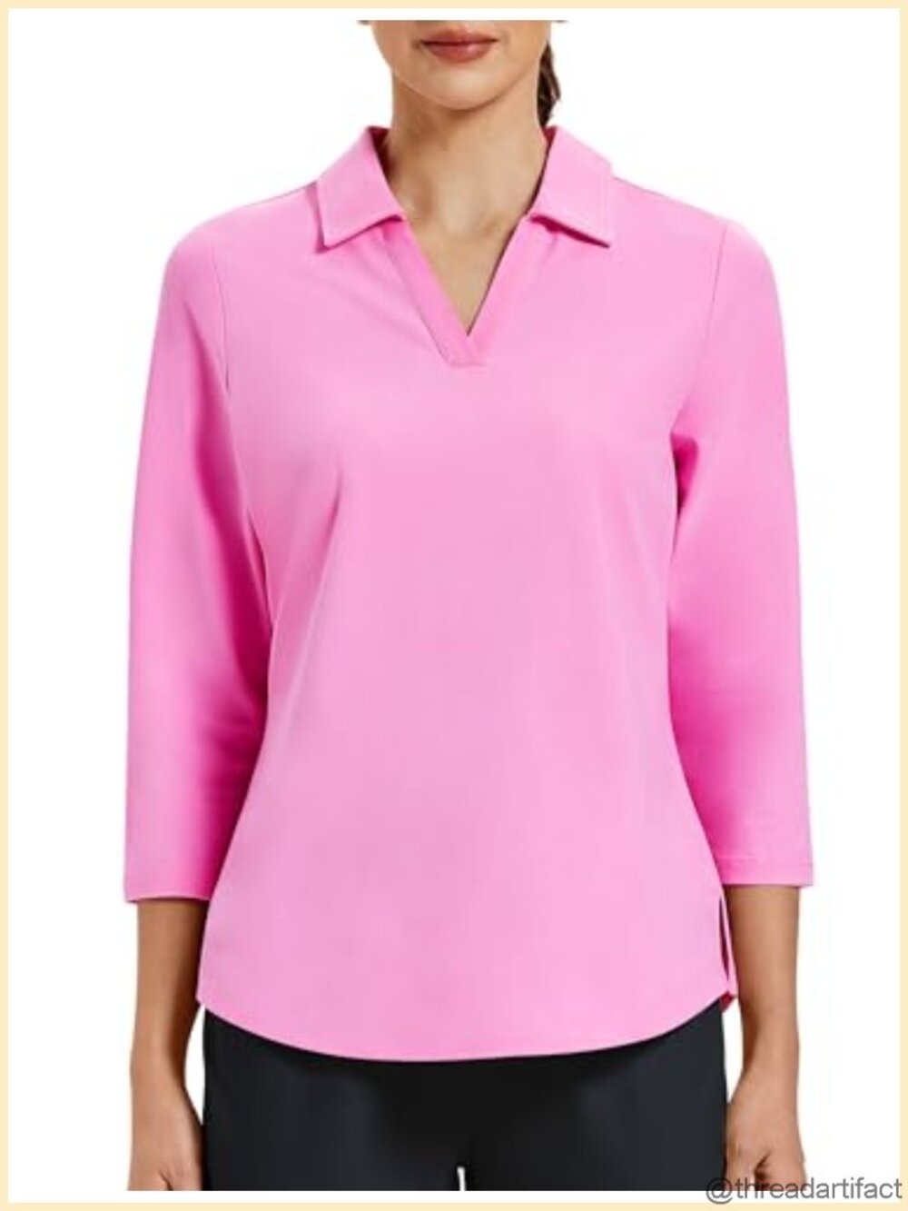 Women's Golf Polo Shirt 3/4 Sleeve V Neck Athletic Collared Quick Dry